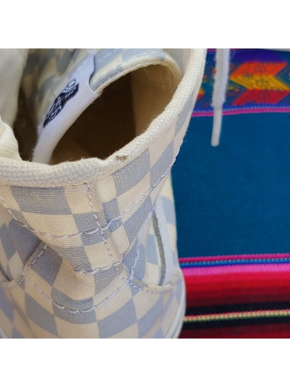 Vans Sk8-Hi Checkerboard Sneakers Zen Blue and White Size Men's 8.5 Women's 10 - Picture 16 of 17